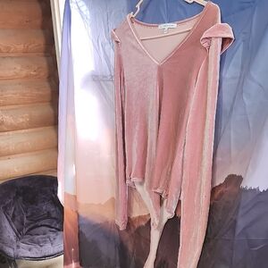 Celebrity Pink Blush Velvet V-Neck Top